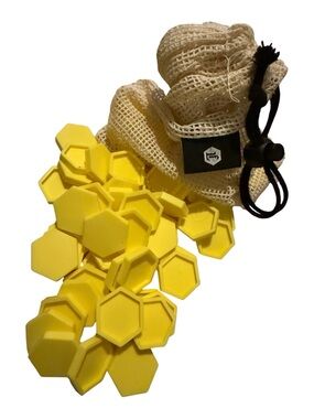 67 Yellow letterfolk Hexagon Mat Tiles with Mesh Drawstring Bag